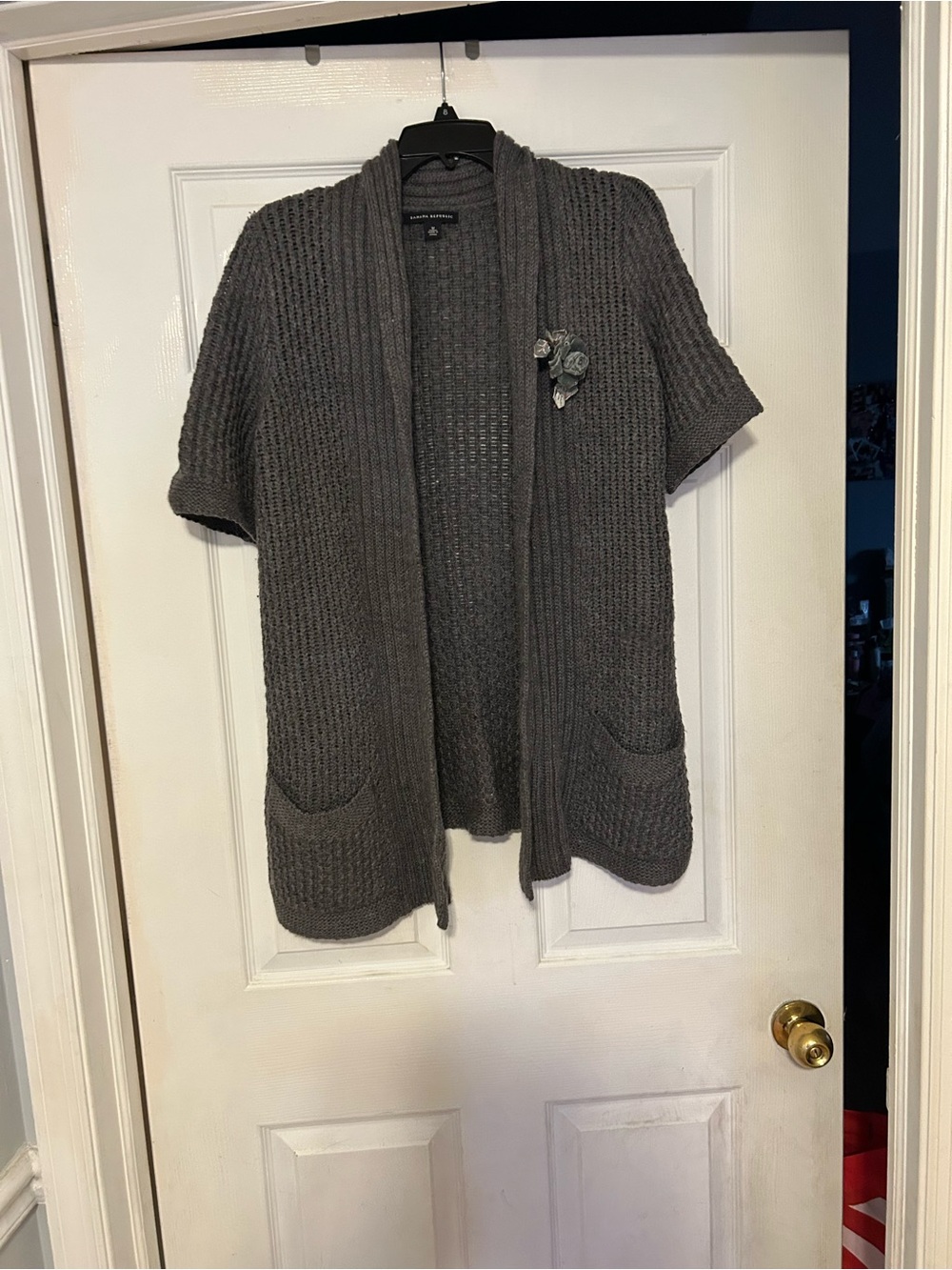 Banana Republic Charcoal Short-Sleeve Open Cardigan